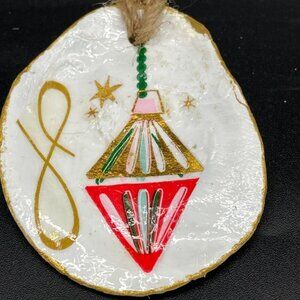 Decoupage Oyster Shell Ornament Decoupage Trinket Dish FESTIVE LANTERN